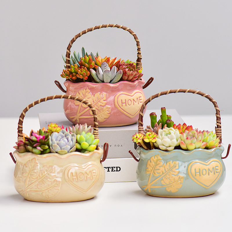 Snake Plant Ceramic - 북유럽 스타일 세라믹 바구니 다육식물 화분,
