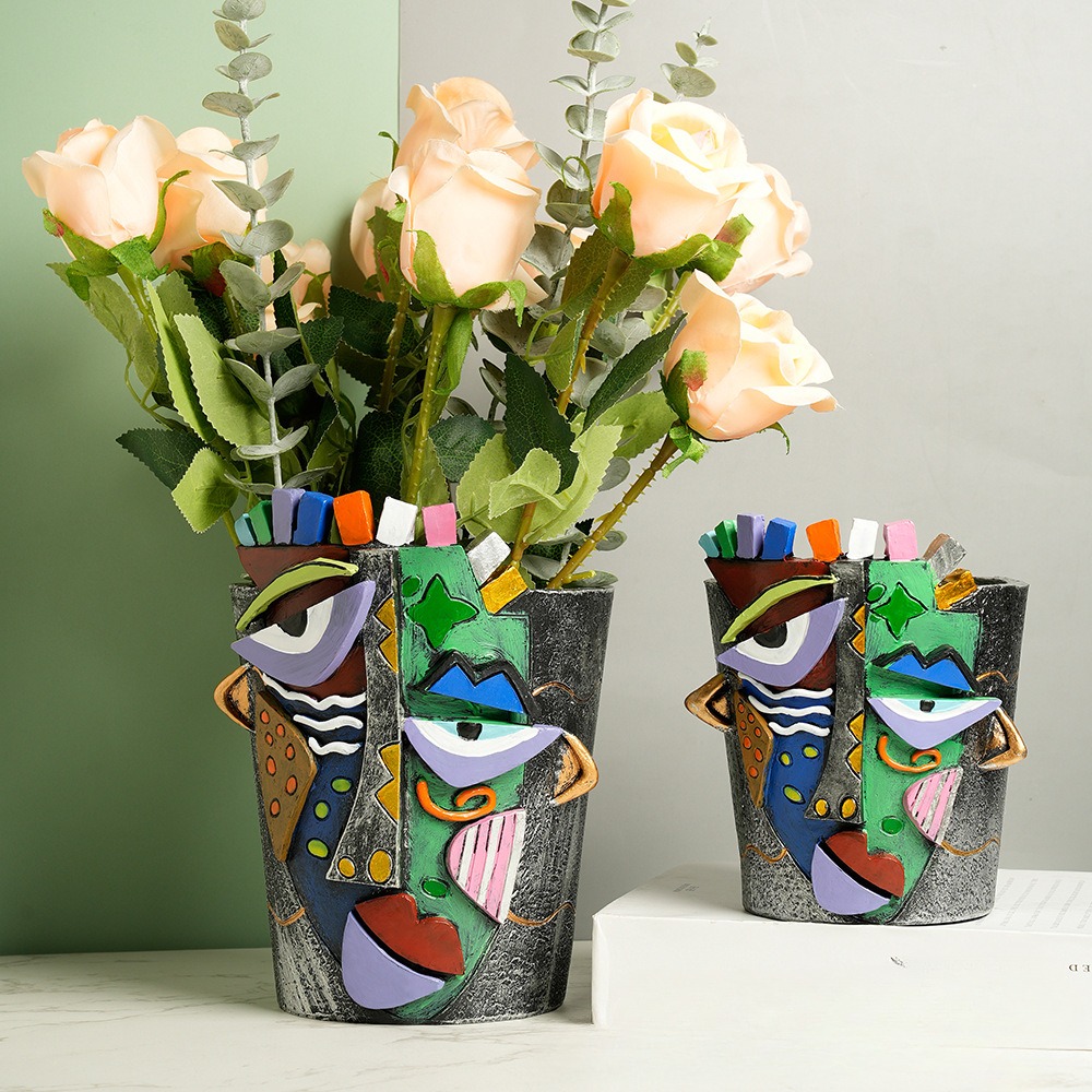 Snake Plant Ceramic - 추상적인 얼굴 모양 화분 피카소 스타일