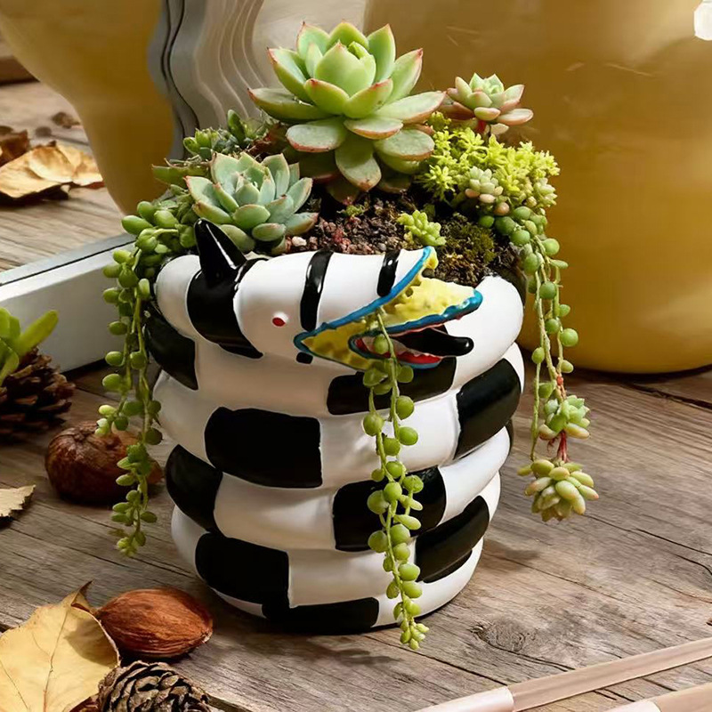 1개입 흑백 뱀 모양 레진 화분 - 창의적인 DIY 스 - Snake Plant Ceramic 리뷰 및 가격